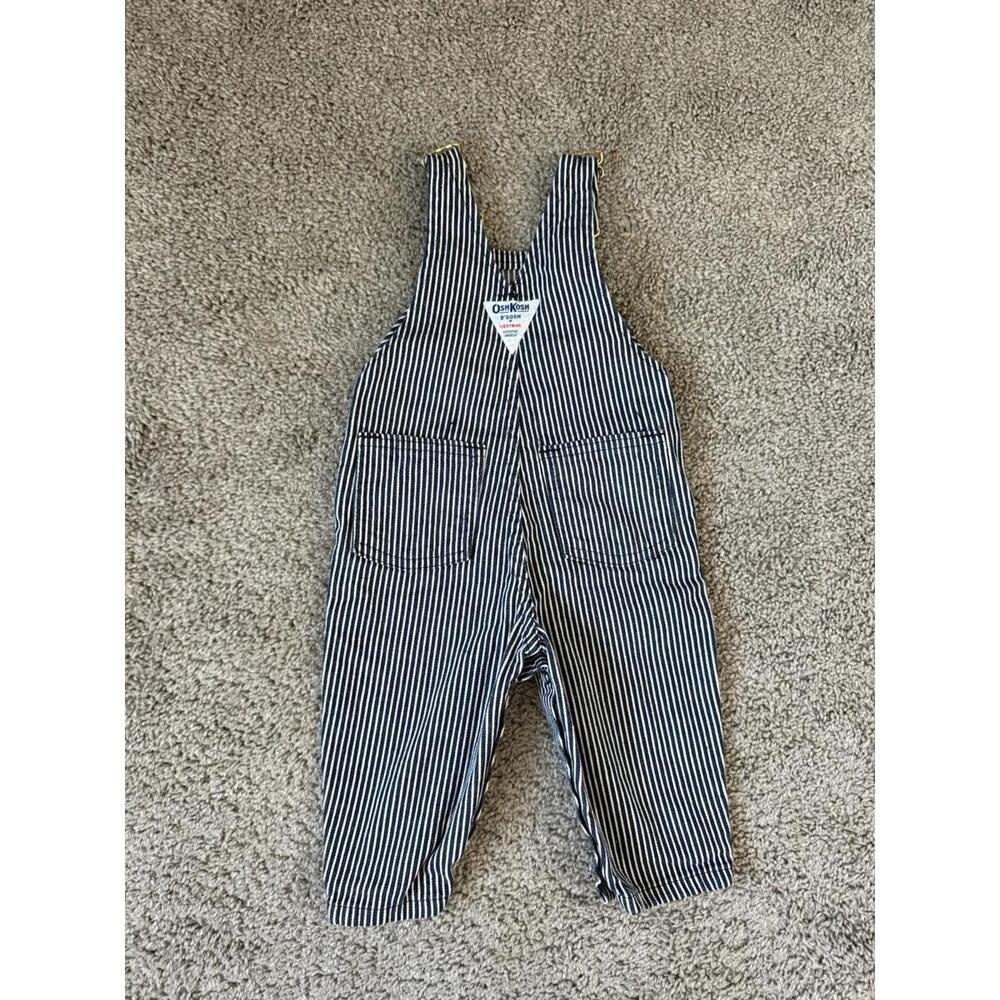 Vintage Oshkosh B'gosh Overalls Toddler Vestbak USA Railroad Blue Stripe 3/6M - Picture 3 of 5